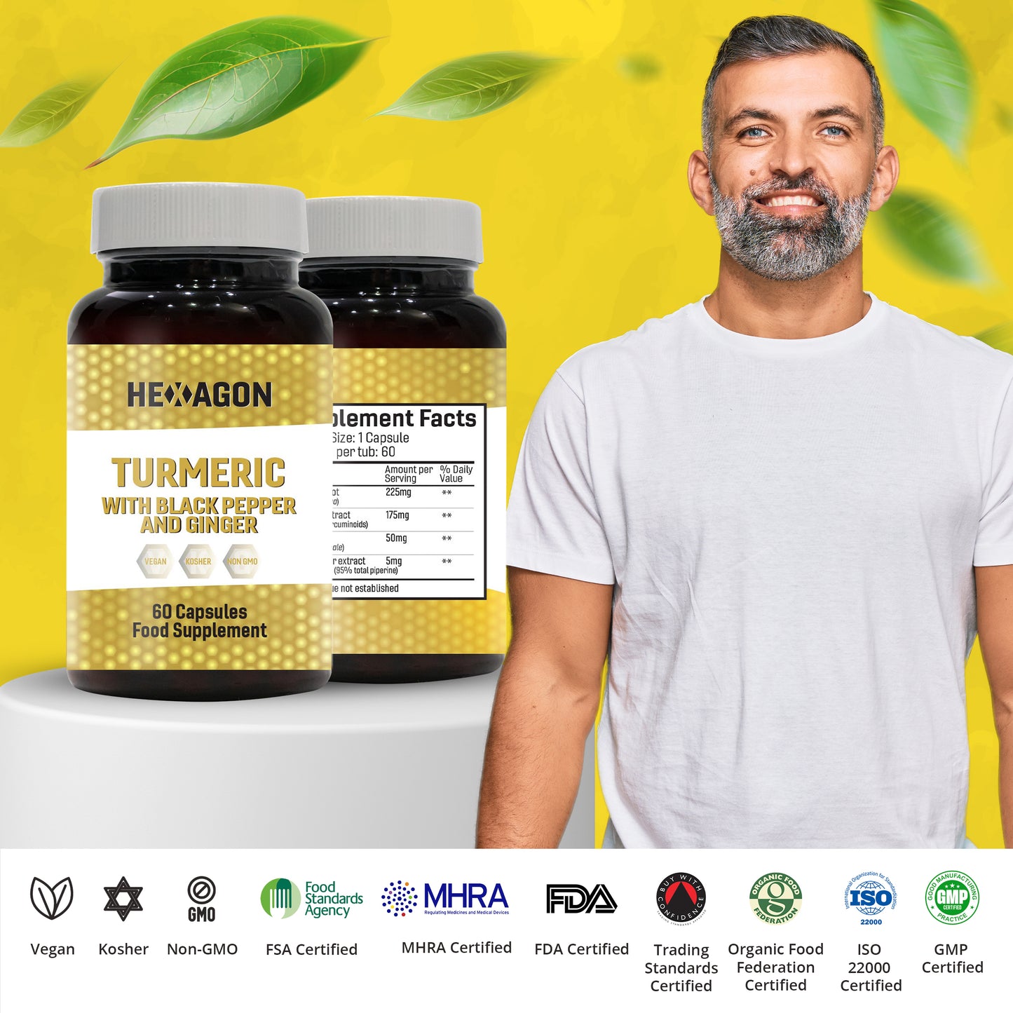 Hexagon Turmeric with Black Pepper & Ginger Vegan Capsules