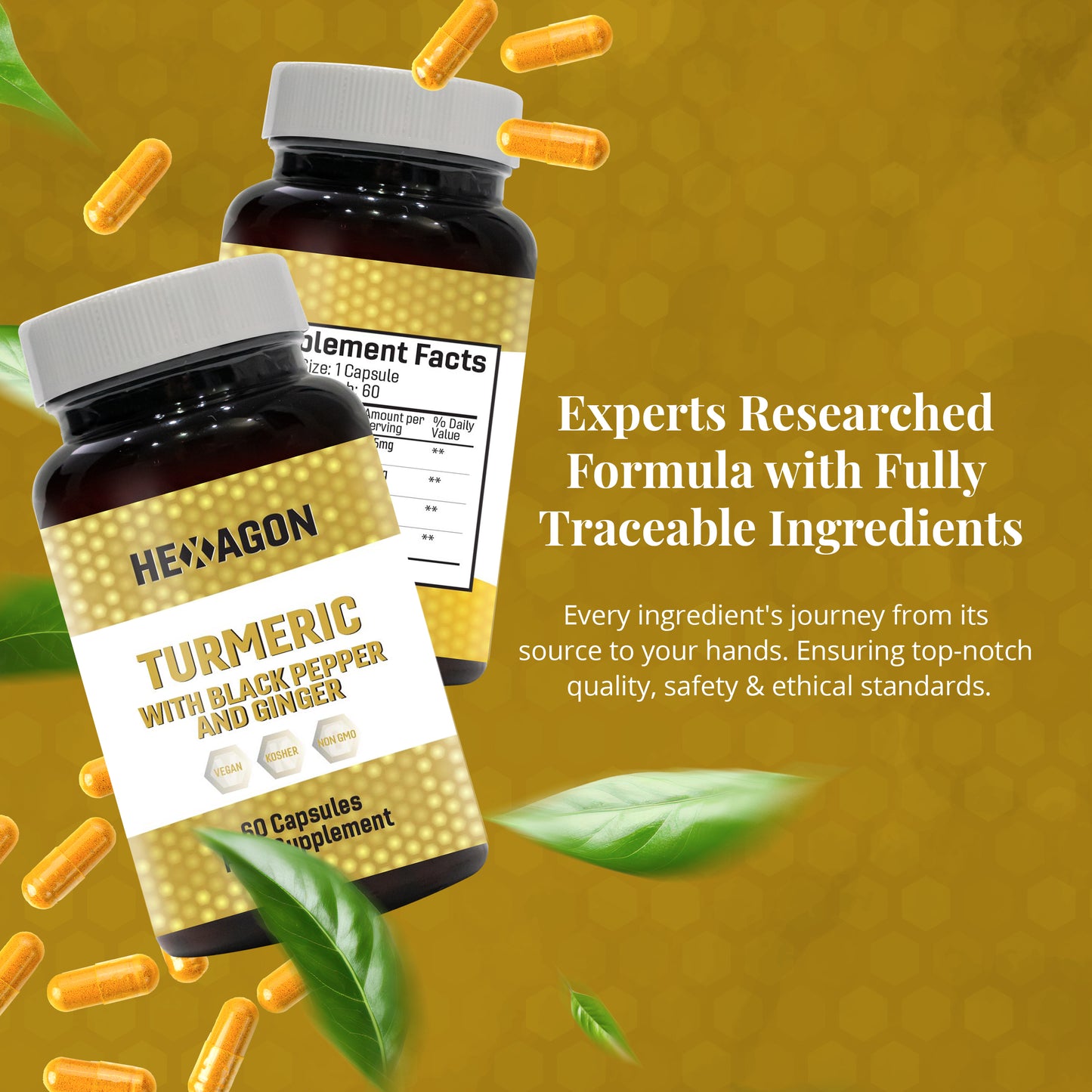 Hexagon Turmeric with Black Pepper & Ginger Vegan Capsules