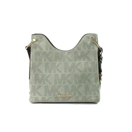 Michael Kors Joan Small Green Perforated Suede Slouchy Messenger