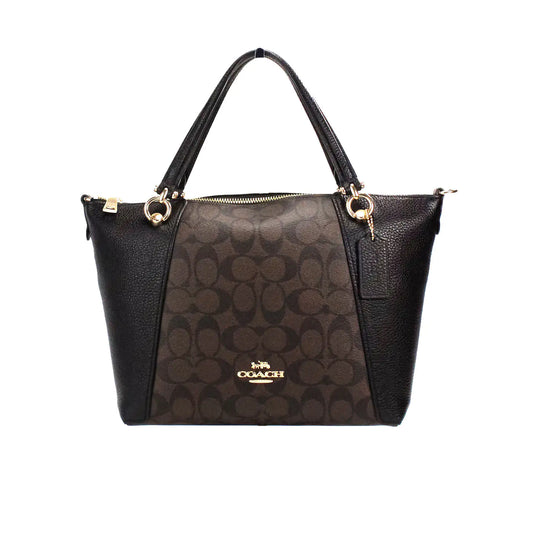 Coach Kacey Brown Black Blocked Canvas Top Zip Satchel