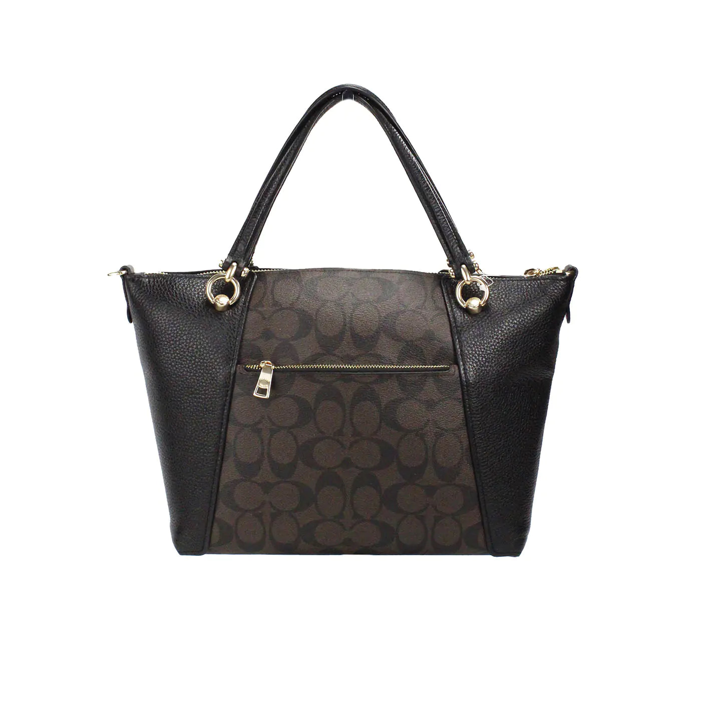 Coach Kacey Brown Black Blocked Canvas Top Zip Satchel