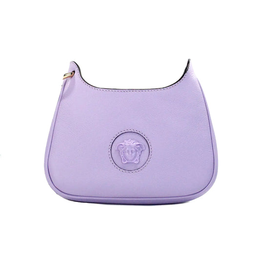 Versace Vitello Small Lilac Leather Medusa Crossbody Shoulder Bag