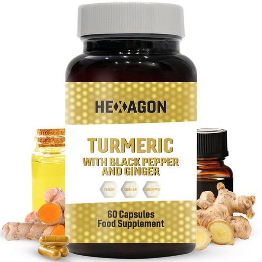 Hexagon Turmeric with Black Pepper & Ginger Food Supplement Vegan Capsules